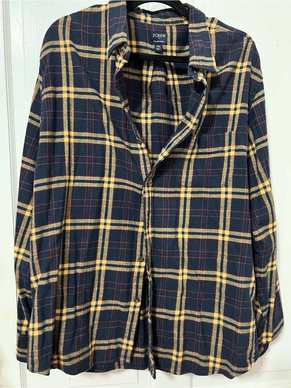 J. Crew Navy and Yellow Plaid Flannel Button-Down Shirt